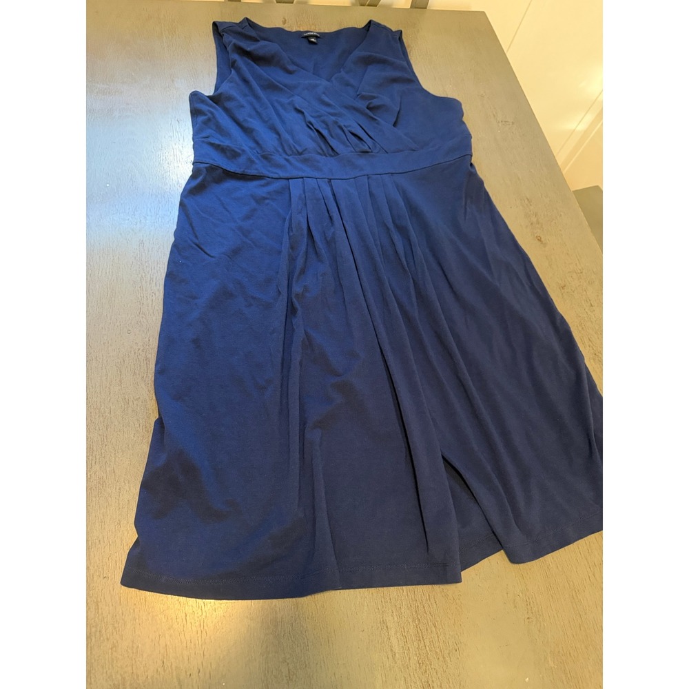 Lands End Navy Blue Sleeveless Faux Wrap Empire Waist Dress Plus Size 2X 20W-22W